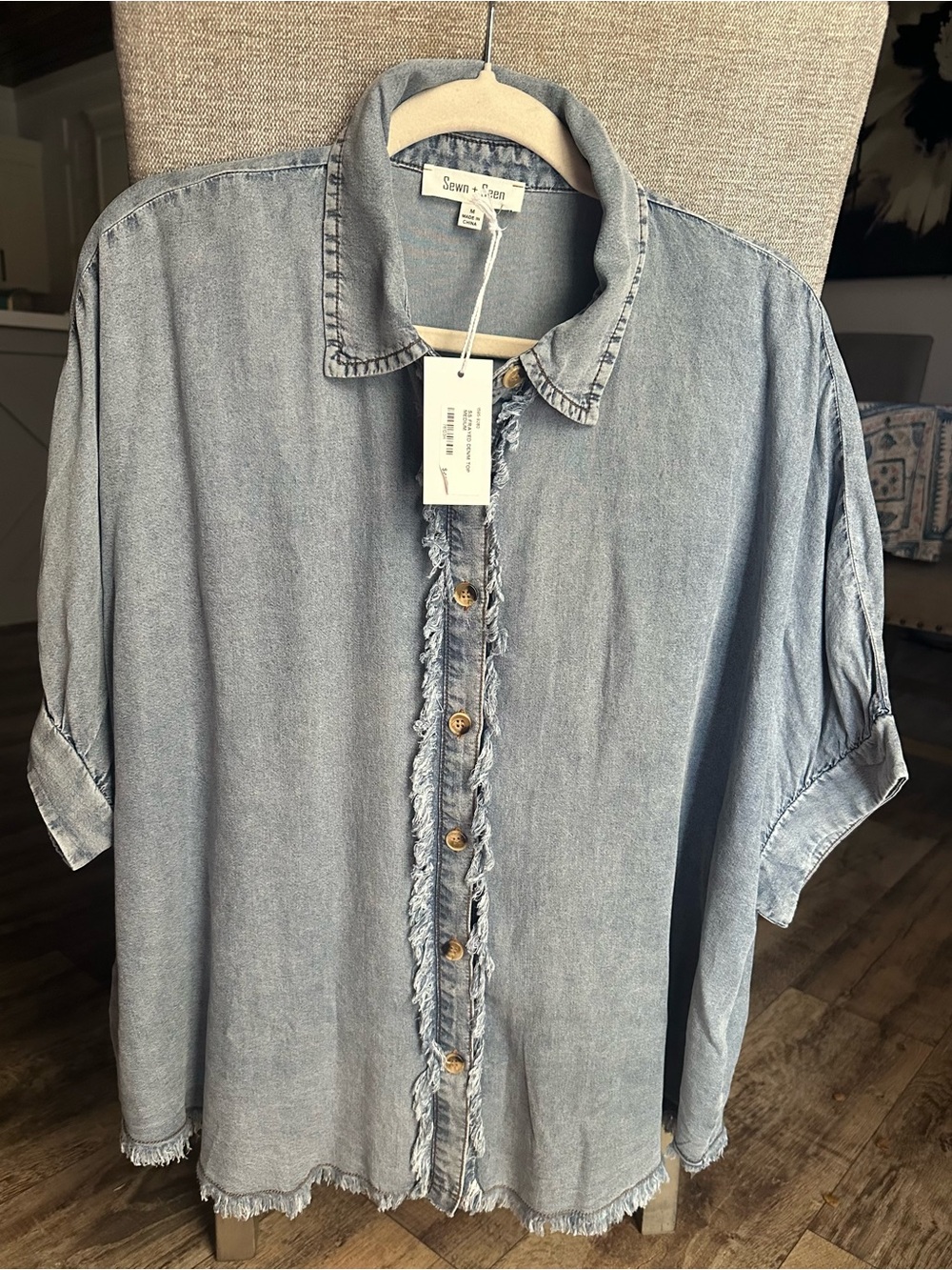 Sewn + Seen Light Wash Denim Button-Up Shirt Medium NWT